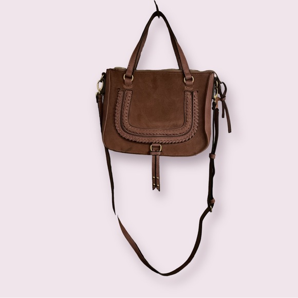 Sole Society Womens Desti Crossbody Bag Pink Faux Suede Woven Adjustable Strap - Picture 1 of 8